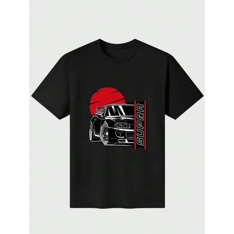 Men's Car Letter Print Short Sleeve T-Shirt Unisex Made in the USA Hoodie, Sweatshirt | UrbanDripWear.com