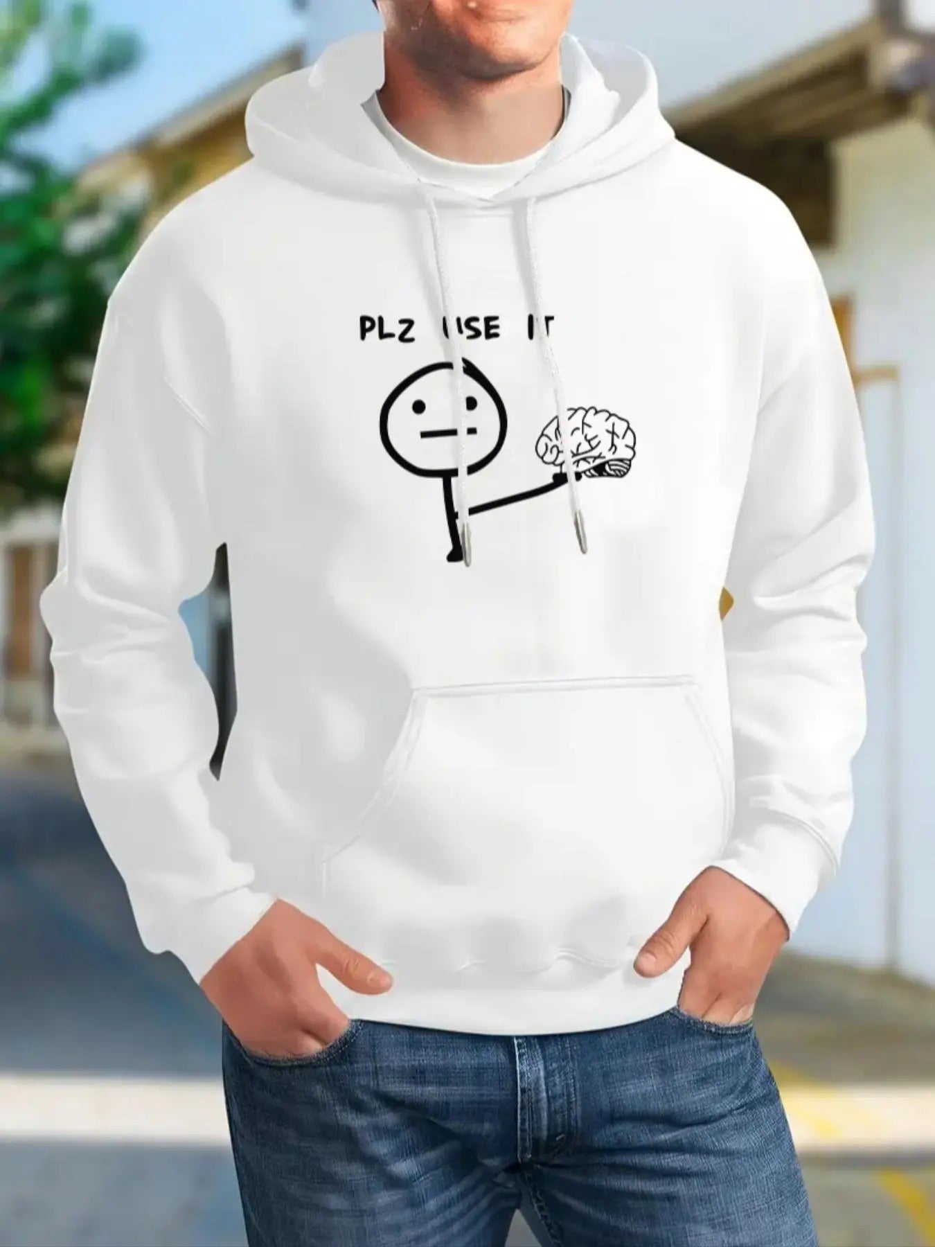 Men's Cartoon & Letter Print Drop Shoulder Hoodie, Fashion Casual Regular Fit Drawstring Pocket Hooded Sweatshirt for...