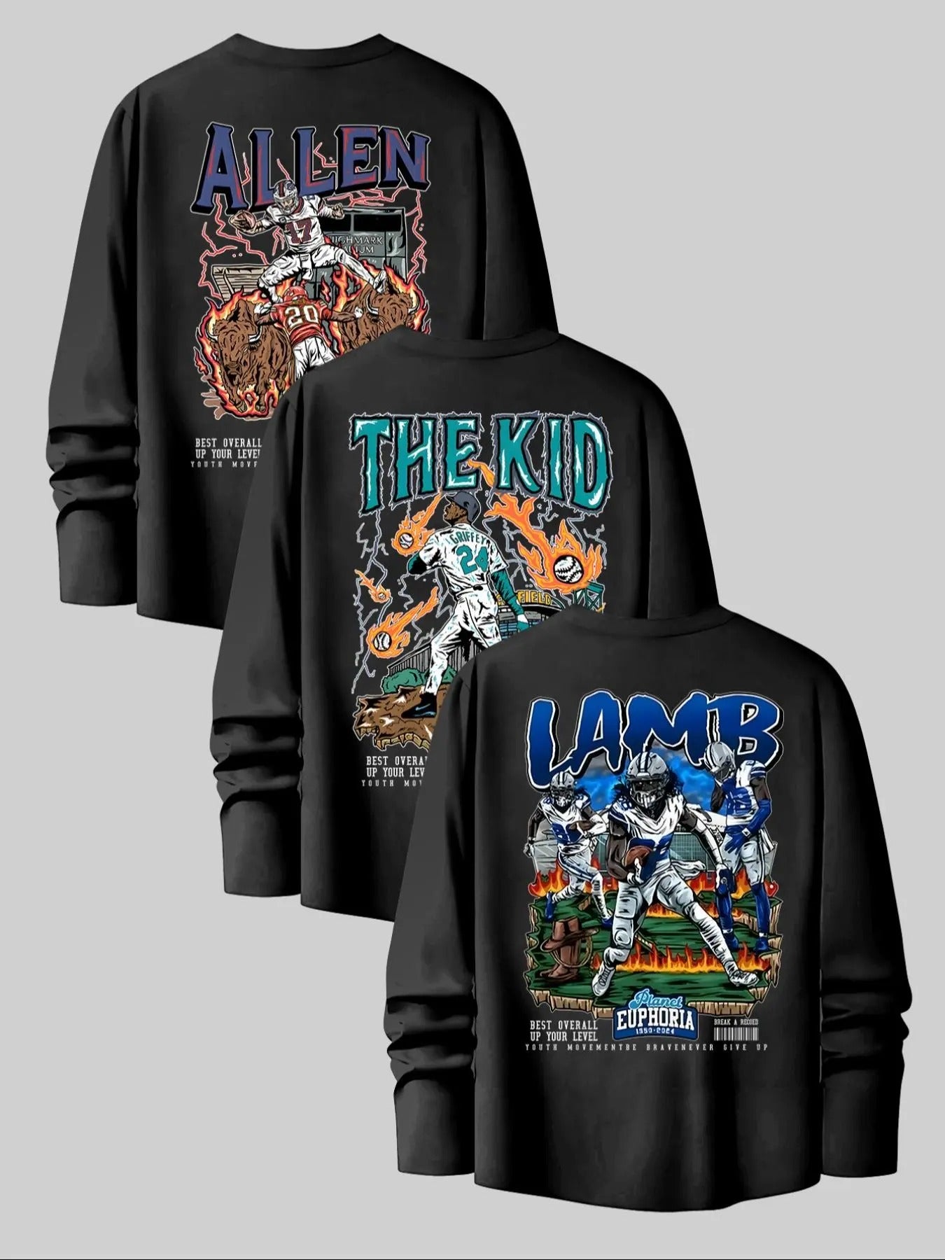 Men's Cartoon & Letter Print Long Sleeve Tee, Regular Fit Casual Graphic Round Neck T-shirt for Fall, Men's Top for Daily...
