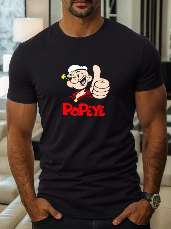 Men's Cartoon & Letter Print Round Neck Tee, Regular Fit Casual Short Sleeve T-shirt for Daily Wear, Men's Top for All...