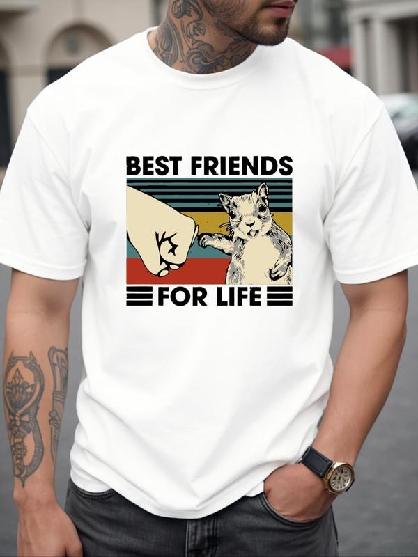 Men's Cartoon & Letter Print Round Neck Tee, Regular Fit Casual Short Sleeve T-shirt for Summer, Men's Top for Daily...