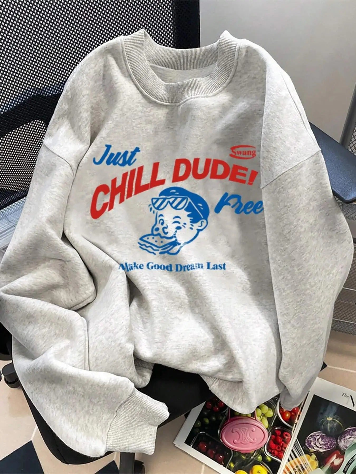 Men's Cartoon & Letter Print Sweatshirt, Casual Soft Comfy Long Sleeve Crew Neck Pullover for Spring & Fall, Fashion...