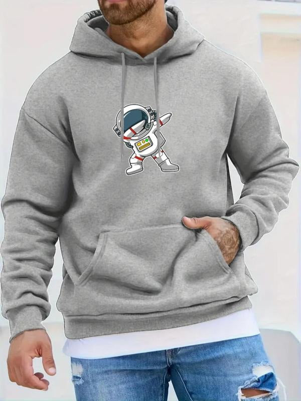 Men's Cartoon Astronaut Print Drop Shoulder Hoodie, Fashion Casual Regular Fit Drawstring Pocket Hooded Sweatshirt for...