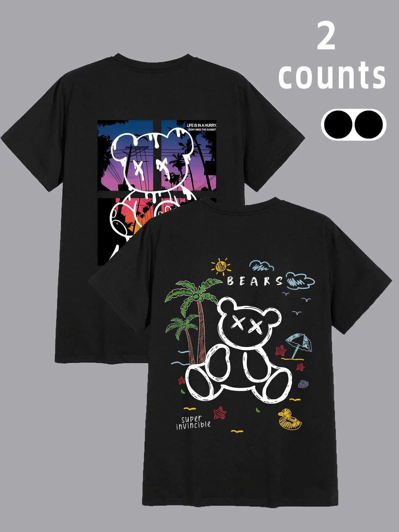 Men's Cartoon Bear & Landscape Print Round Neck Tee, Loose Casual Short Sleeve T-shirt for Daily Wear, Men's Top for All...