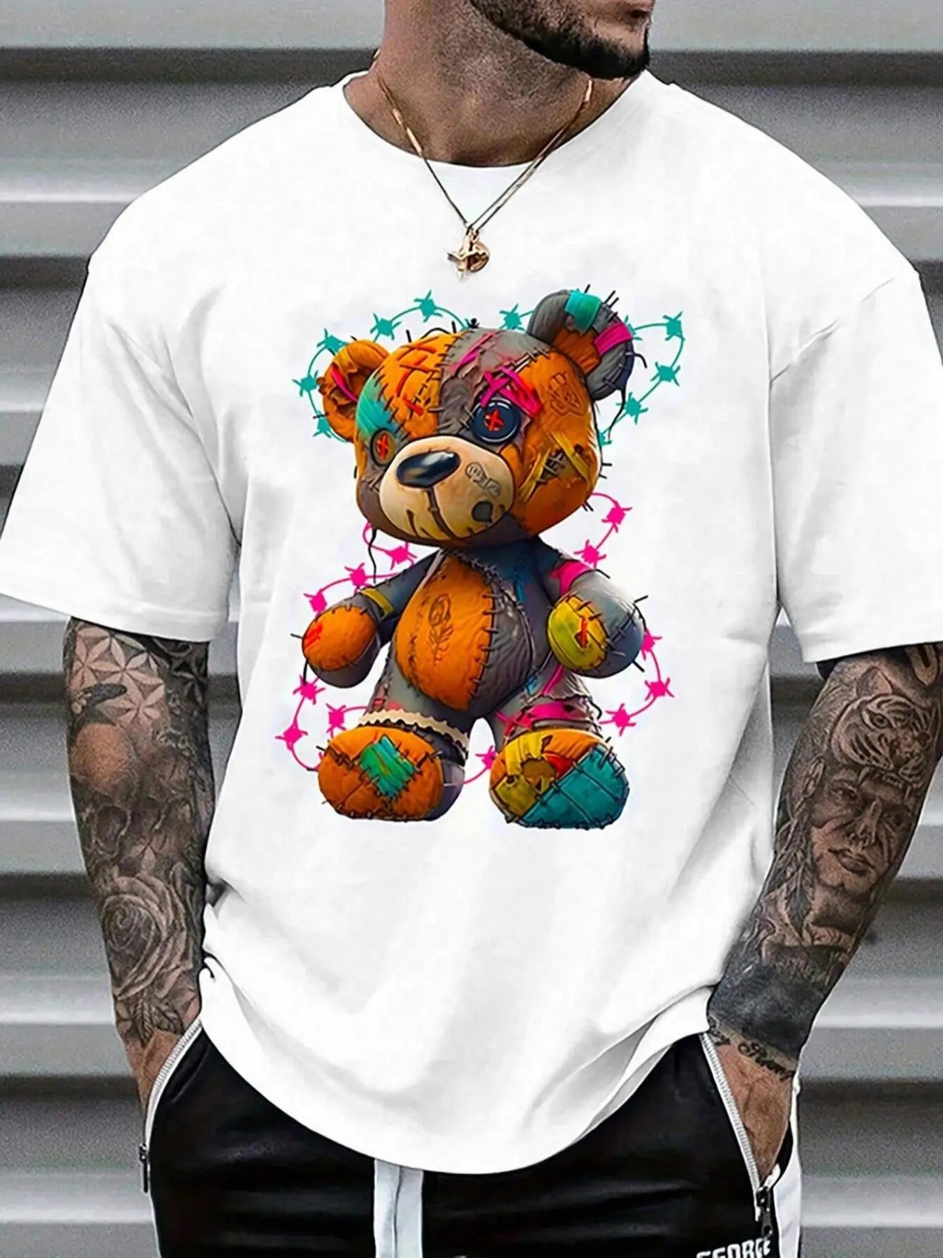 Men's Cartoon Bear Print Round Neck Tee, Regular Fit Casual Fashion Short Sleeve T-shirt for Summer, Men's Top for Daily...