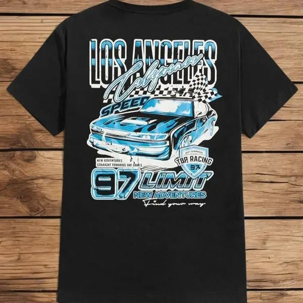 Men's Cartoon Car Graphic Print Round Neck Tee, Regular Fit Casual Fashion Short Sleeve T-shirt for Daily Wear,...