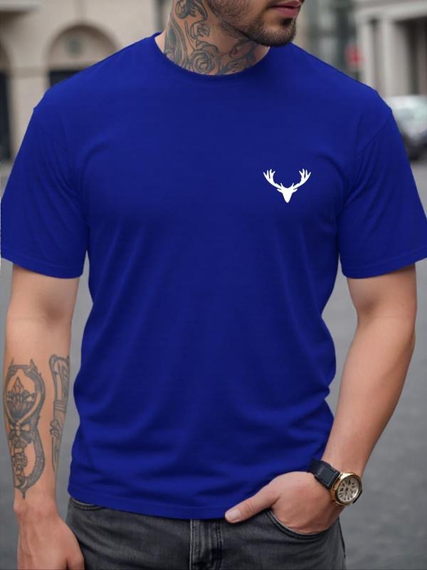 Men's Cartoon Deer Head Print Round Neck Tee, Regular Fit Casual Short Sleeve Crew Neck T-Shirt for Summer, Fashion Men's...