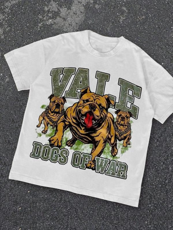 Men's Cartoon Dog Print Round Neck Tee, Regular Fit Casual Short Sleeve T-shirt, Men's Summer Top for Daily Wear,...