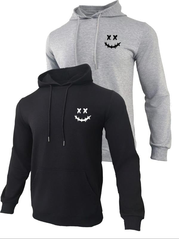 Men's Cartoon Face Print Drawstring Hoodie, Casual Regular Fit Pocket Hooded Sweatshirt for Fall & Winter, Men's Clothes...