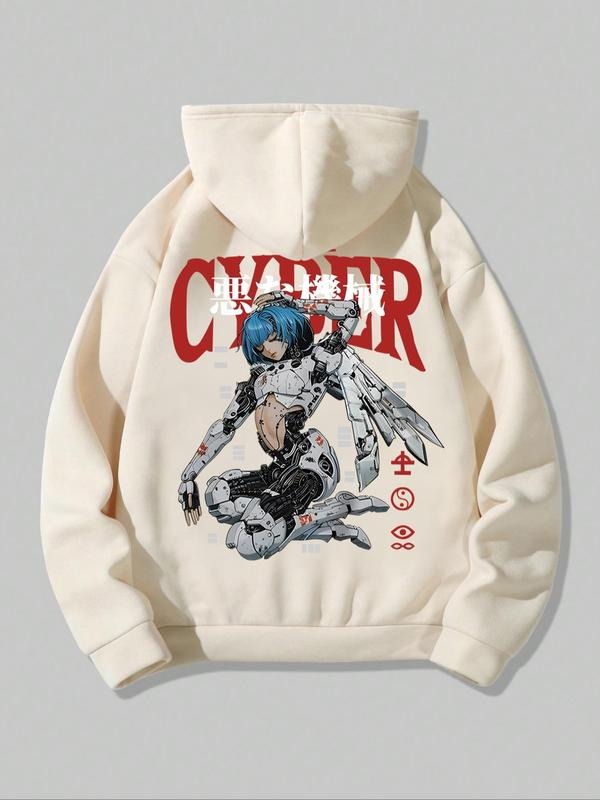Men's Cartoon Figure & Letter Print Drawstring Hoodie, Fashion Casual Regular Fit Long Sleeve Hooded Sweatshirt for...