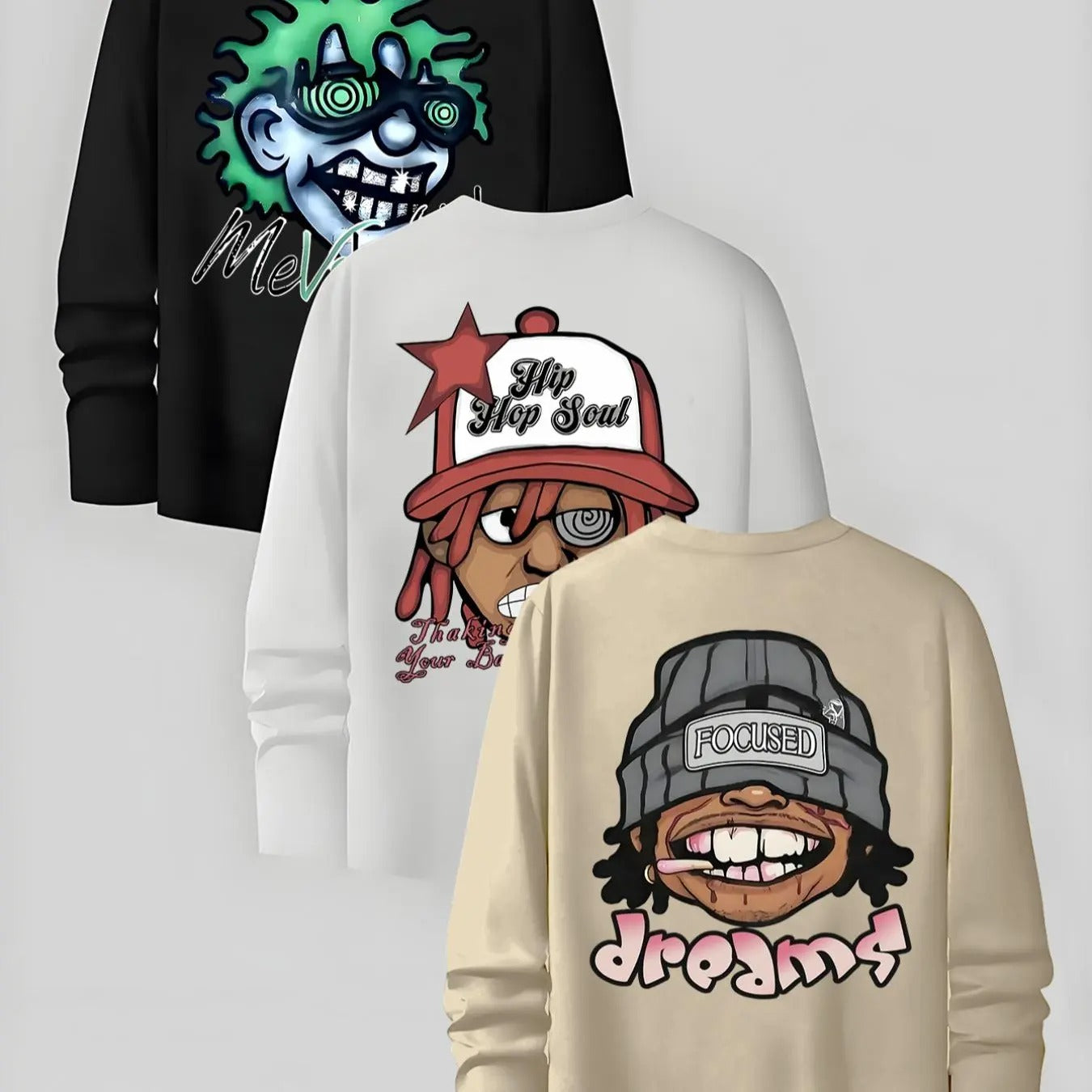 Men's Cartoon Figure & Letter Print Long Sleeve Tee, Regular Fit Casual Round Neck T-shirt for Fall, Men's Top for Daily...