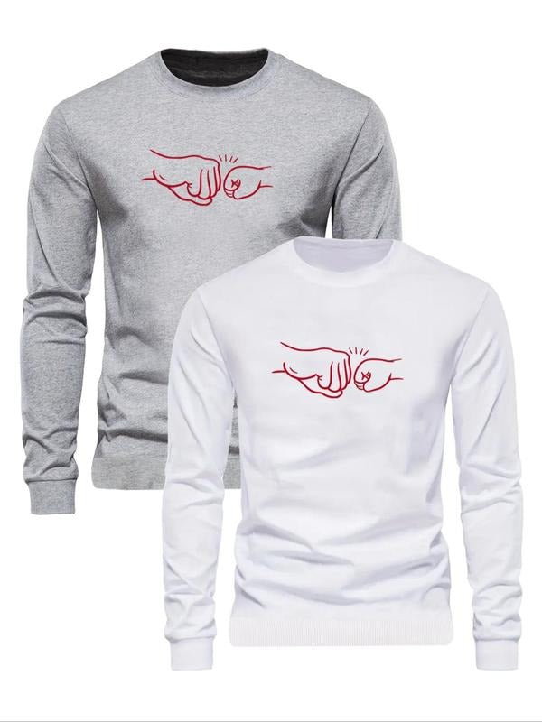 Men's Cartoon Fist Print Round Neck Sweatshirt, Regular Fit Casual Long Sleeve Pullover for Fall & Winter, Men's Clothes...