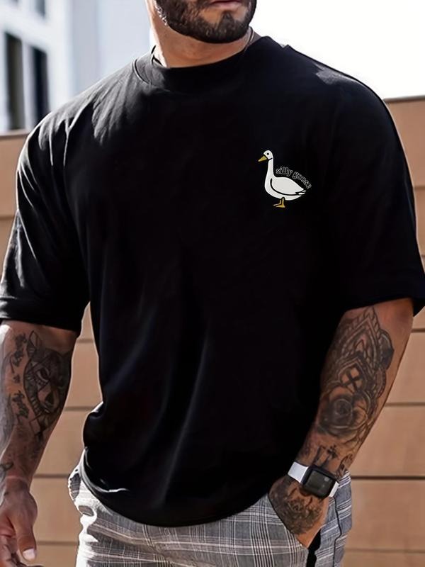 Men's Cartoon Goose Print Round Neck Tee, Regular Fit Casual Short Sleeve Crew Neck T-Shirt for Summer, Men's Top for...
