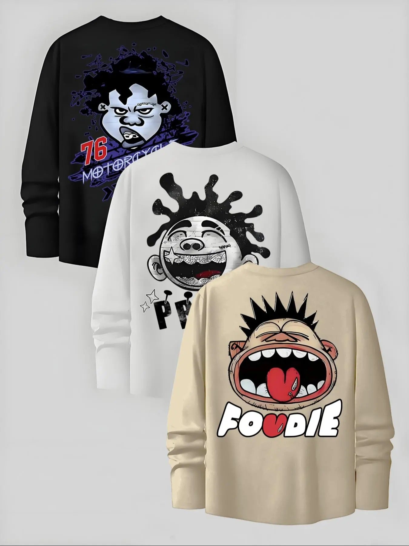 Men's Cartoon Letter Print Long Sleeve Tee, Regular Fit Casual Round Neck T-shirt for Fall, Comfortable Men's Top for...