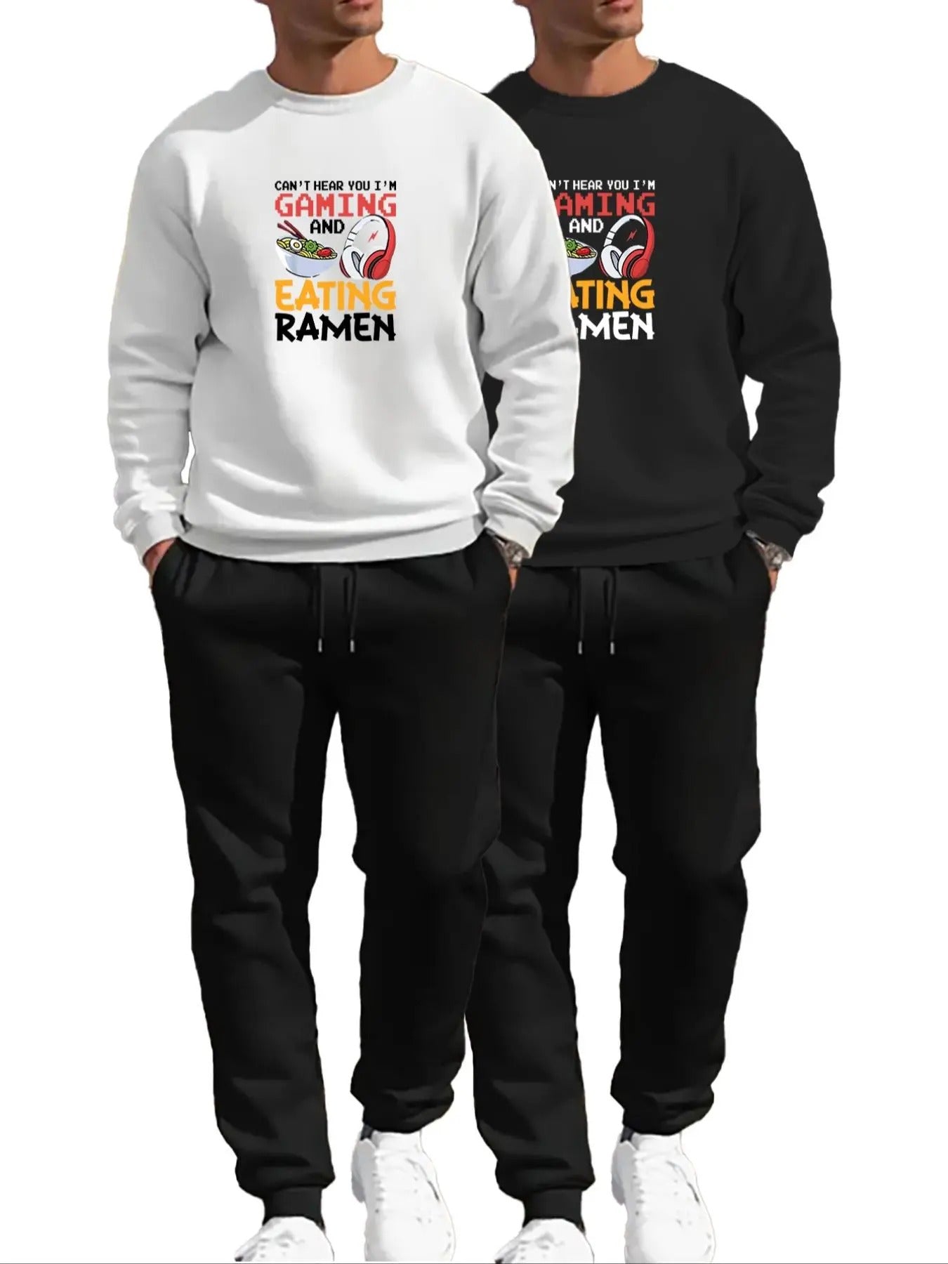 Men's Cartoon Letter Print Sweatshirt & Sweatpants Set, Regular Fit Casual Round Neck Long Sleeve Pullover & Trousers,...