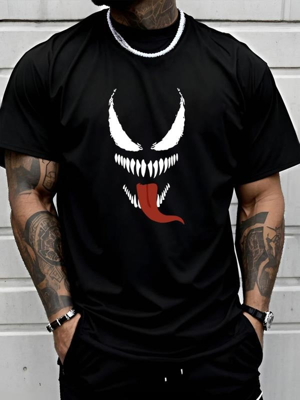 Men's Cartoon Mouth Venom Print Round Neck Tee, Regular Fit Casual Short Sleeve Crew Neck T-Shirt for Daily Wear, Fashion...