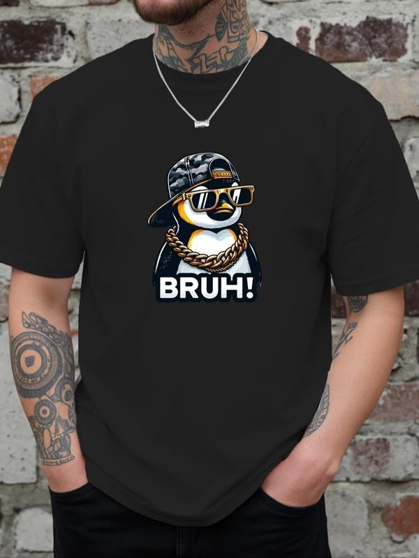 Men's Cartoon Penguin Print Round Neck Tee, Regular Fit Casual Short Sleeve T-shirt for Daily Wear, Men's Top for All...
