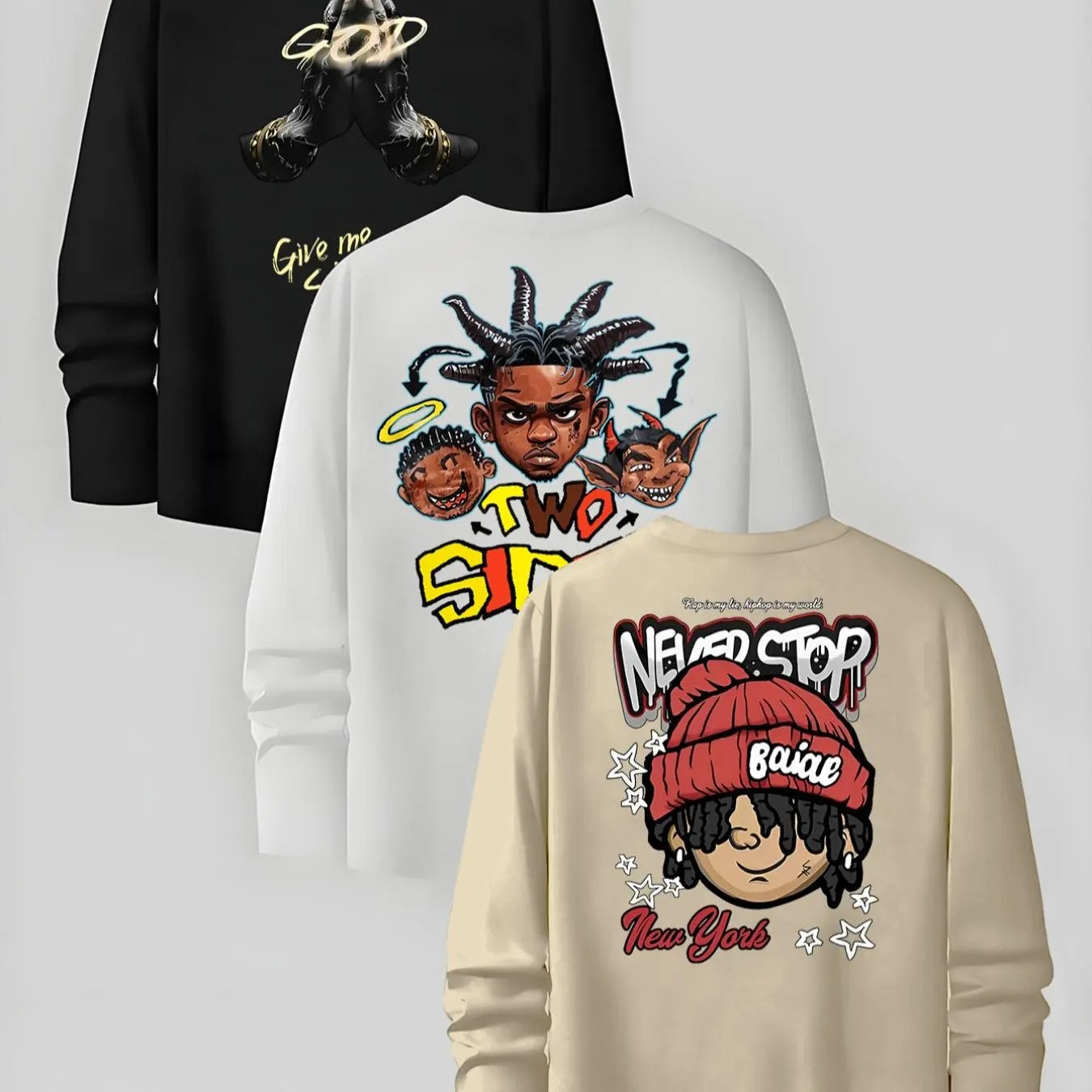 Men's Cartoon Print Long Sleeve Tee, Regular Fit Casual Round Neck T-shirt for Fall, Men's Top for Daily Wear Hoodie,...