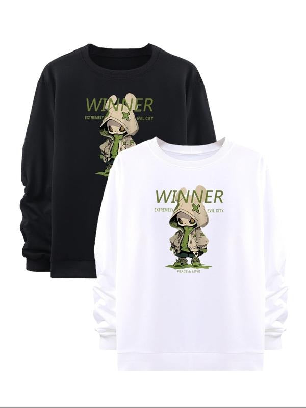 Men's Cartoon Print Round Neck Sweatshirt, Casual Long Sleeve Pullover for Fall & Winter, Men's Clothes for Daily Wear...