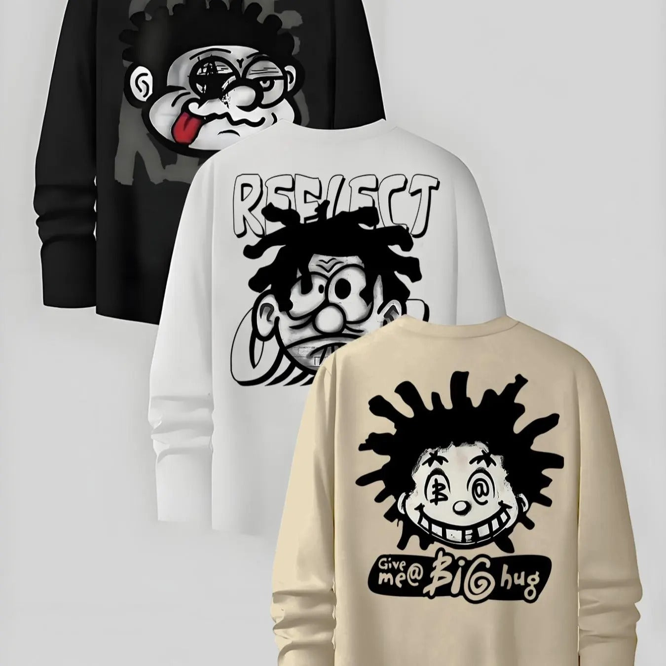 Men's Cartoon Print Round Neck Tee, Regular Fit Casual Long Sleeve T-shirt for Fall, Men's Top for Daily Wear Hoodie,...