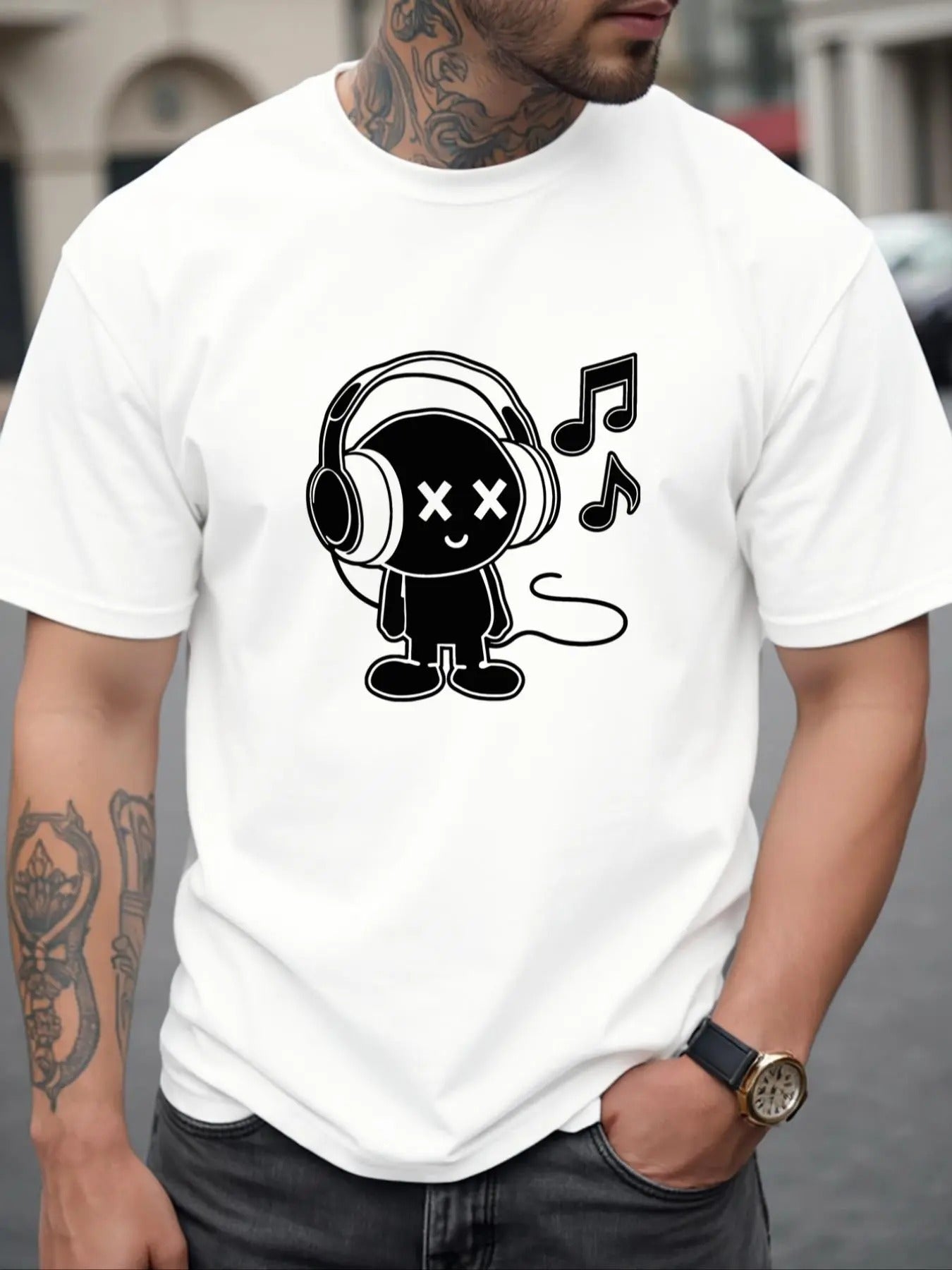 Men's Cartoon Print Round Neck Tee, Regular Fit Casual Short Sleeve T-shirt, Men's Summer Top for Daily Wear Hoodie,...