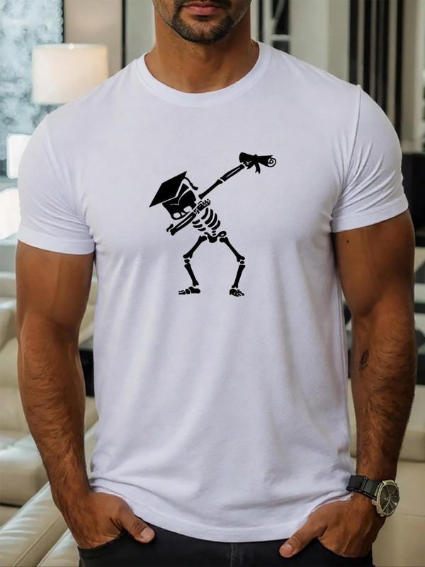 Men's Cartoon Skeleton Graduation Print Round Neck Tee, Regular Fit Casual Fashion Short Sleeve T-shirt for Daily Wear,...