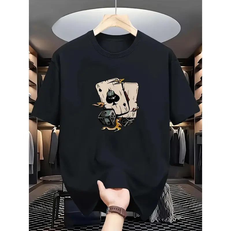 Men's Casual Black T-Shirt with Intricate Skull and Mechanical Design