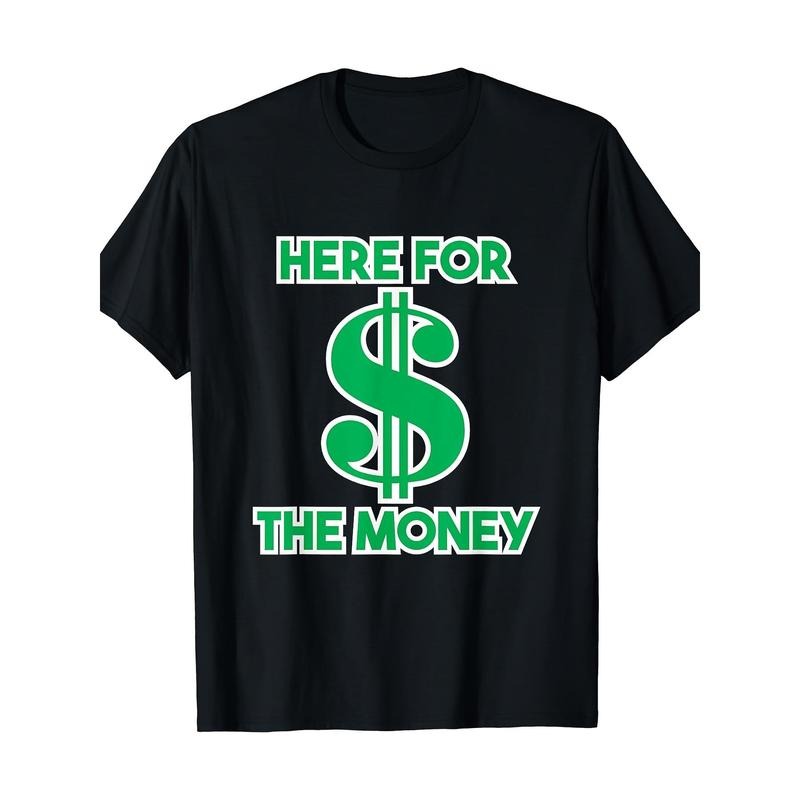 Men's Casual Cotton T-Shirt with Dollar Sign & Letter Print - Crew Neck, Short Sleeve, Machine Washable