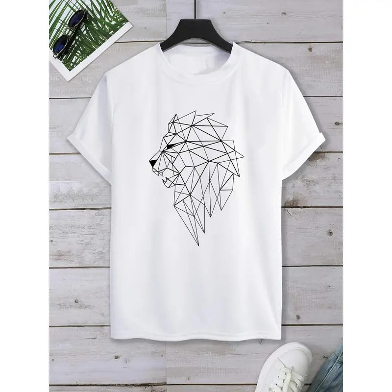 Men's Casual Crew Neck Short Sleeve T-shirt With Lion Print Made in USA Hoodie, Sweatshirt | UrbanDripWear.com