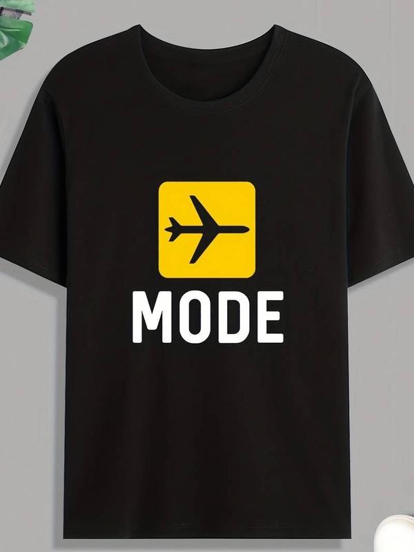 Men's Casual Fashion Tee - Lightweight Polyester, Geometric "MODE" Print, Round Neck Short Sleeve T-Shirt, Easy Care,...