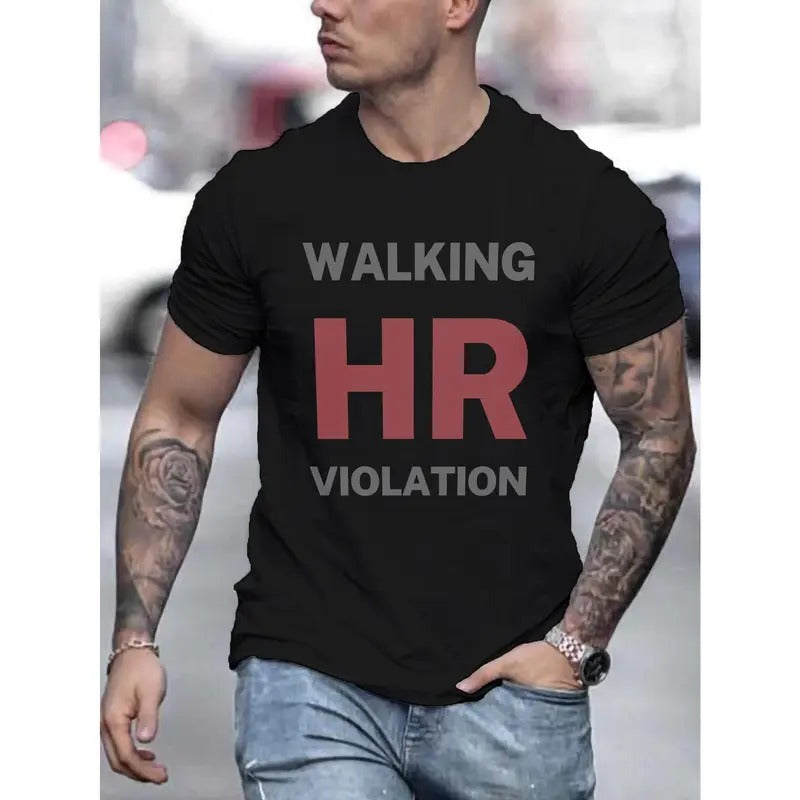 Men's Casual Geometric Print T-Shirt - Breathable Cotton, Crew Neck, Short Sleeve