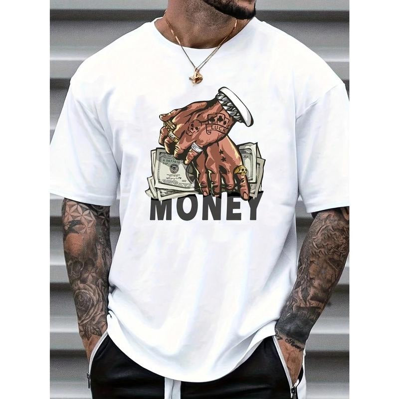 Men's Casual Hand Gesture & Letter Print T-Shirt, Summer Made in USA Hoodie, Sweatshirt | UrbanDripWear.com