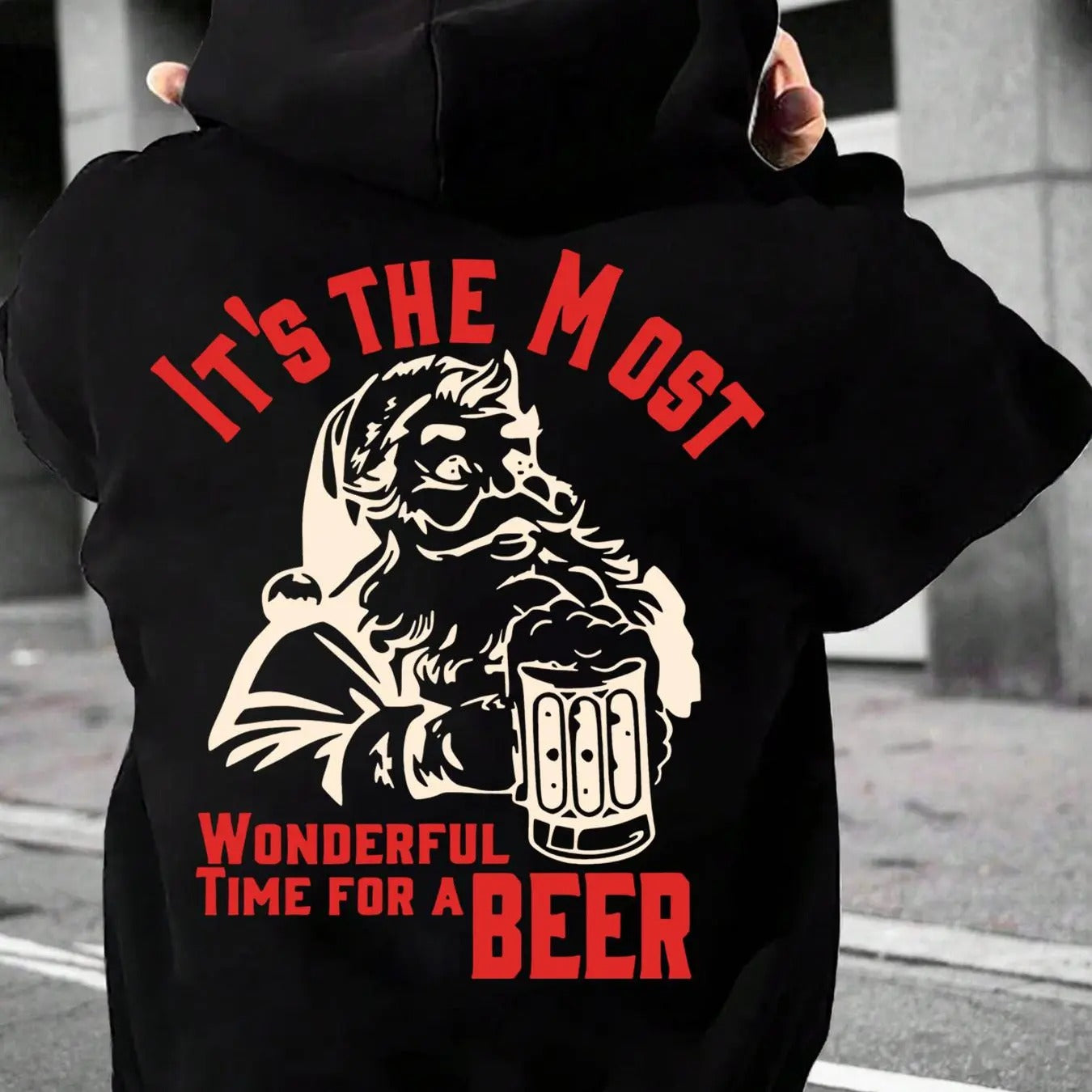 Men's Christmas Letter Print Drop Shoulder Hoodie, Fashion Casual Drawstring Pocket Hooded Sweatshirt for Daily Holiday...