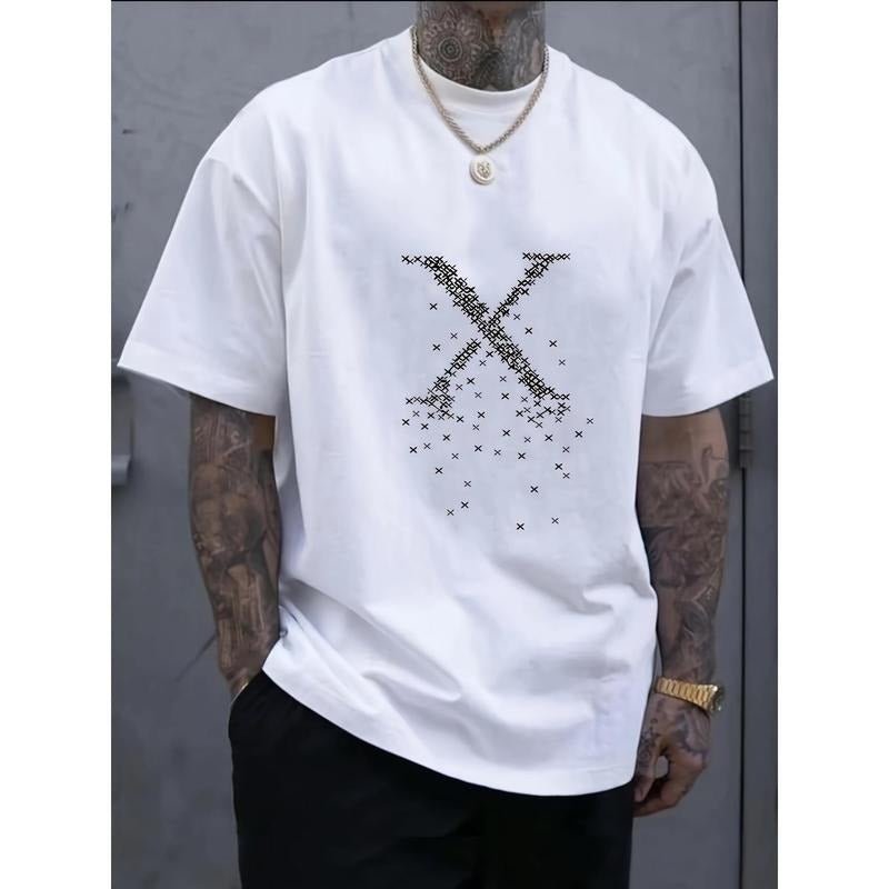 Men's Classic White Cotton T-Shirt with Stylish X-Letter Design