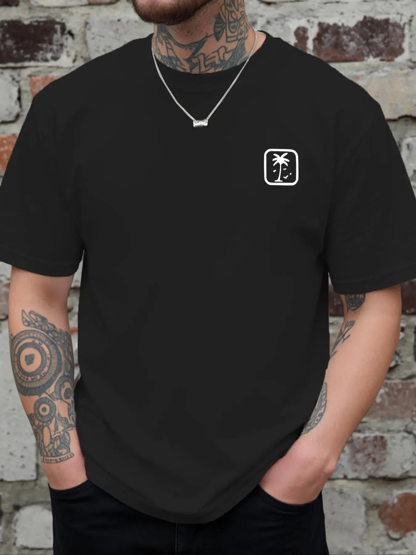 Men's Coconut Print Round Neck Tee, Regular Fit Casual Short Sleeve Crew Neck T-Shirt for Daily Wear, Men's Top for All...
