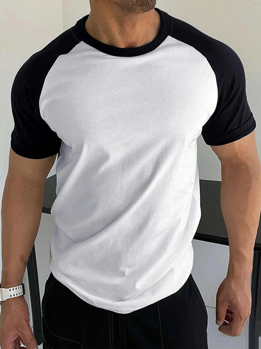 Men's Colorblock Raglan Sleeve Tee, Casual Short Sleeve Round Neck T-Shirt for Daily Wear, Men's Top for All Seasons