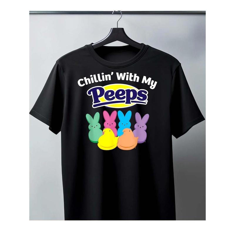 Men's Cotton Black T-Shirt - Chillin' With My Peeps Easter Theme Design made in usa Hoodie, Sweatshirt | UrbanDripWear.com