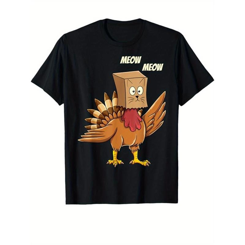 Men's Cotton T-Shirt with Thanksgiving Turkey Print