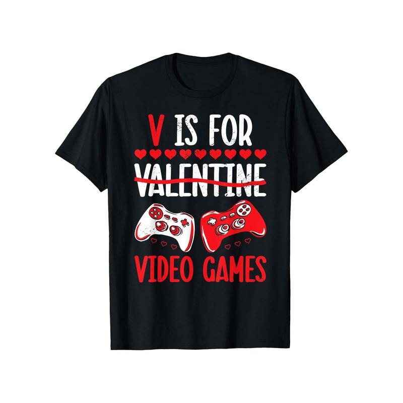 Men's Cotton V IS for VIDEO GAMES Valentines Day Video Gamer Boy Men T-Shirt made in usa Hoodie, Sweatshirt