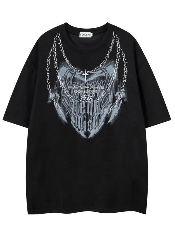 Men's Cross Embroidery Letter Print Short Sleeve Tee, Loose Casual Crew Neck T-shirt for Summer, Fashion Men's Top for...
