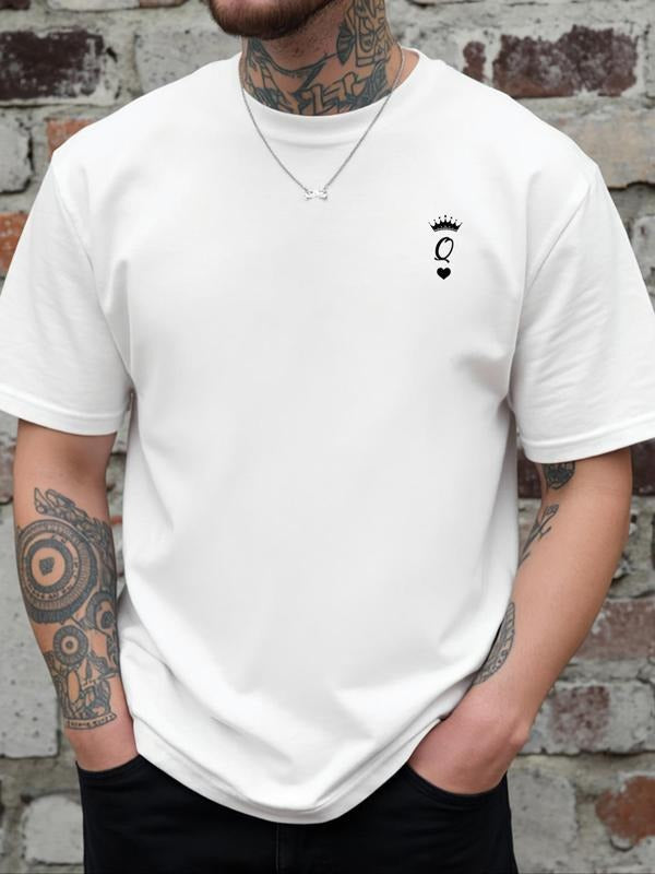 Men's Crown & Letter Print Round Neck Tee, Regular Fit Casual Short Sleeve Crew Neck T-Shirt for Daily Wear, Men's Top...