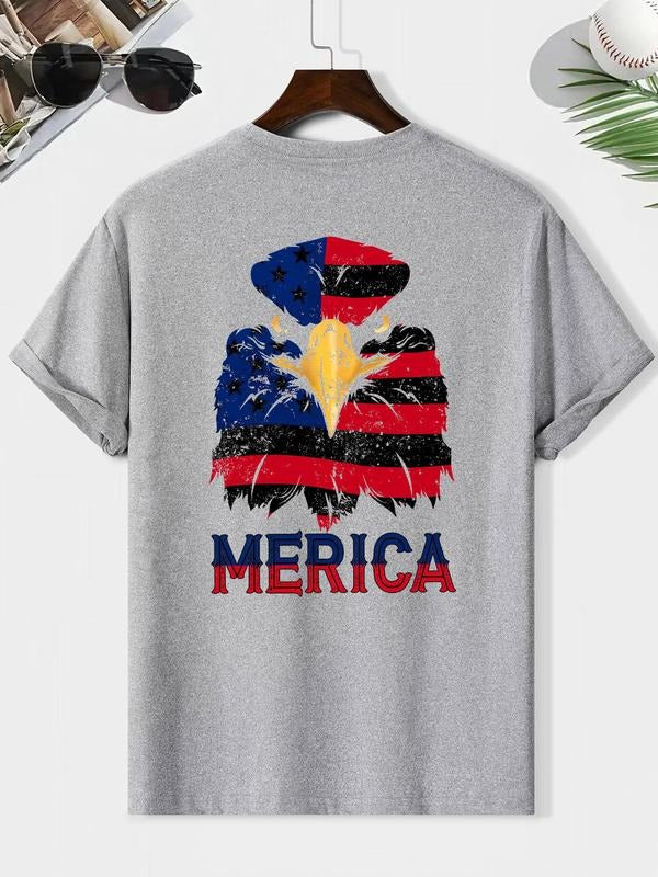 Men's Eagle & Letter Print Round Neck Tee, Casual Loose Short Sleeve T-shirt for Summer, Men's Top for Daily Wear,...