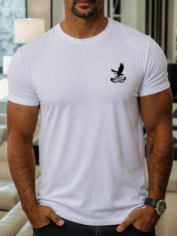 Men's Eagle Print Round Neck Tee, Regular Fit Casual Short Sleeve Crew Neck T-Shirt for Daily Wear, Men's Top for All...