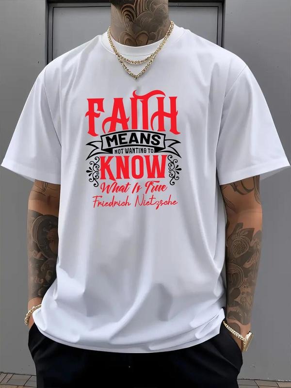 Men's Faith Meaning Know Letter Print Round Neck Graphic Tee, Loose Casual Short Sleeve T-shirt for Summer, Men's Top for...