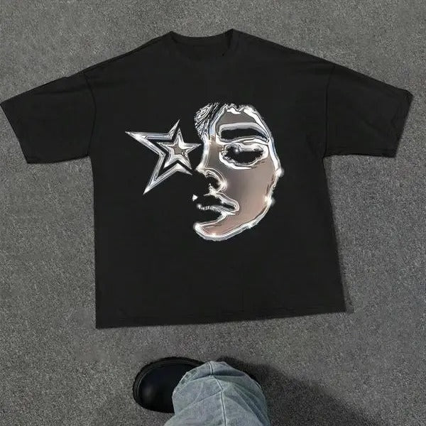 Men's Figure & Star Print Drop Shoulder Tee, Regular Fit Street Fashion Short Sleeve Round Neck T-shirt for Daily Wear,...