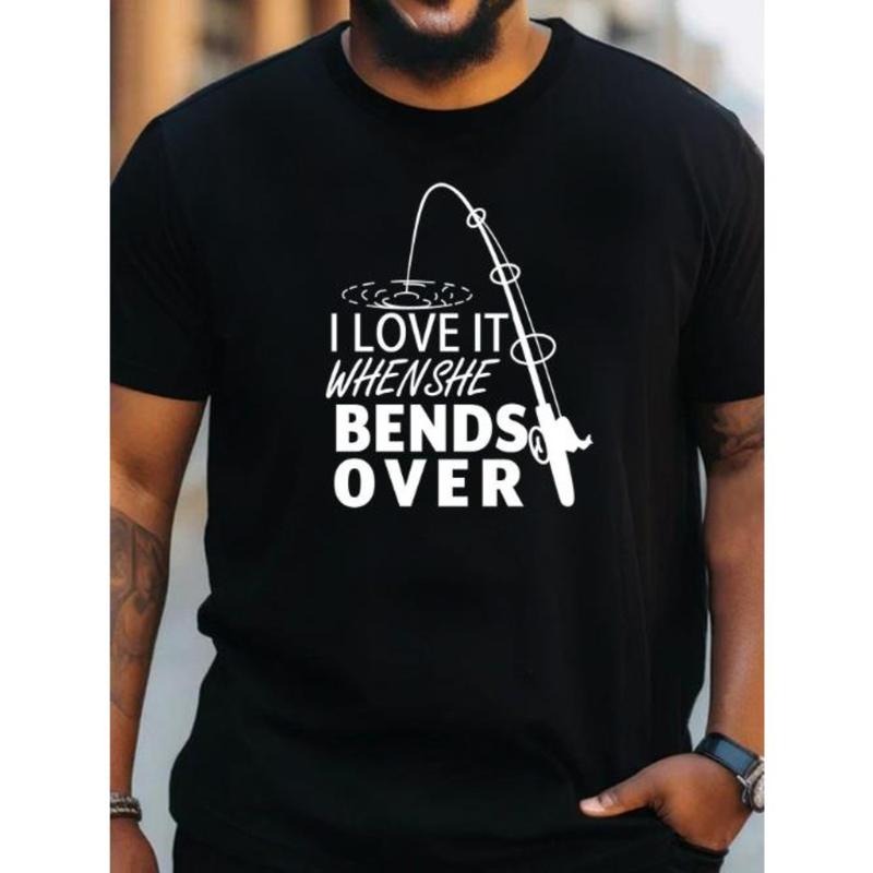 Men's Fishing Slogan Print Creative Top, Casual Short Sleeve Crew Neck T-shirt, Men's Clothing For Summer Outdoor, 1 pc,...