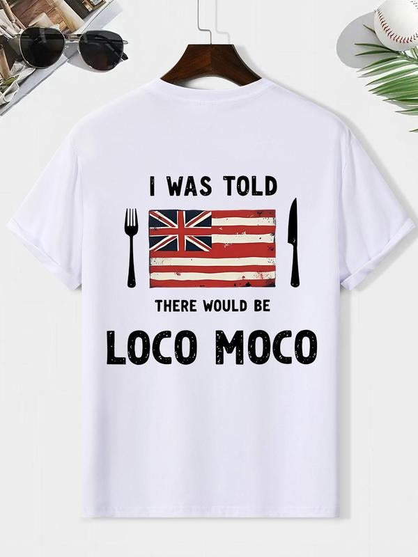 Men's Flag & Letter Print Round Neck Tee, Loose Casual Short Sleeve T-shirt for Summer, Men's Top for Daily Wear,...