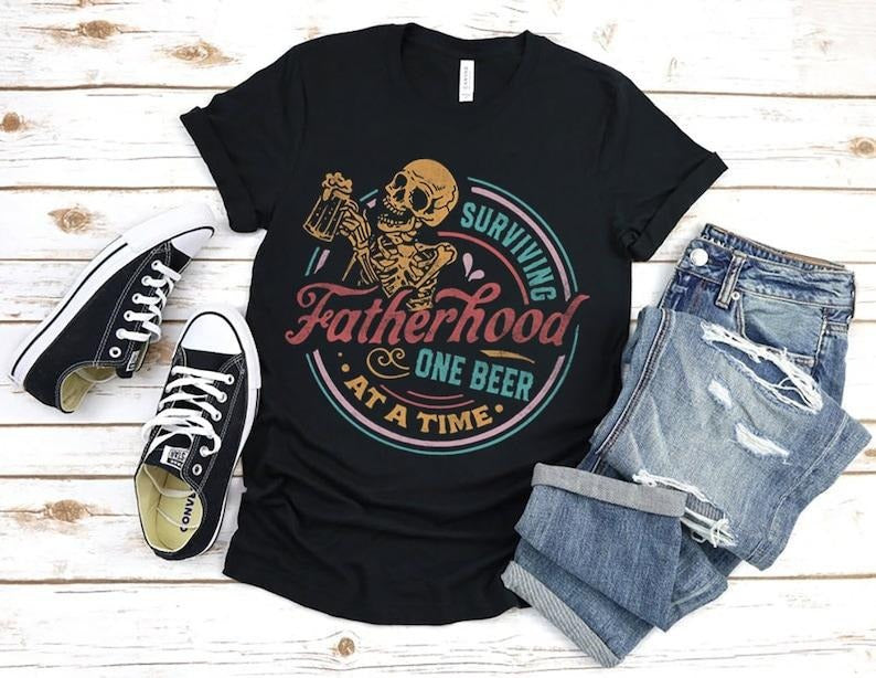 Men's Funny Dad Shirt, Surviving Fatherhood One Beer At A Time T Shirt, Father's Day Gift, Fun Humor Hilarious Graphic...