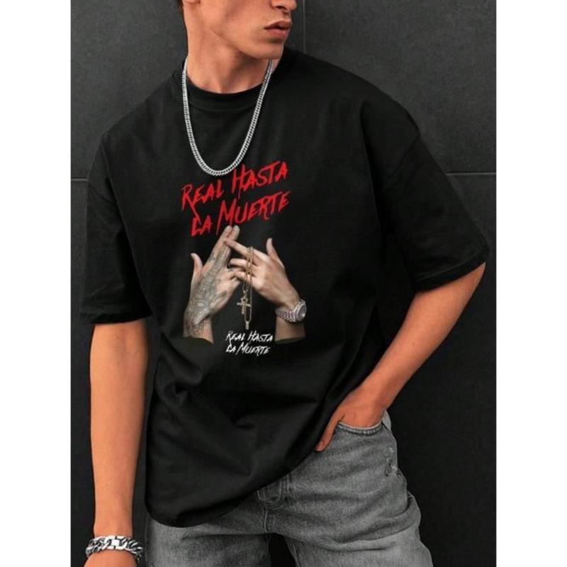 Men's Gesture & Letter Print Casual & Commuting Round Neck T-Shirt Made In USA Hoodie, Sweatshirt | UrbanDripWear.com