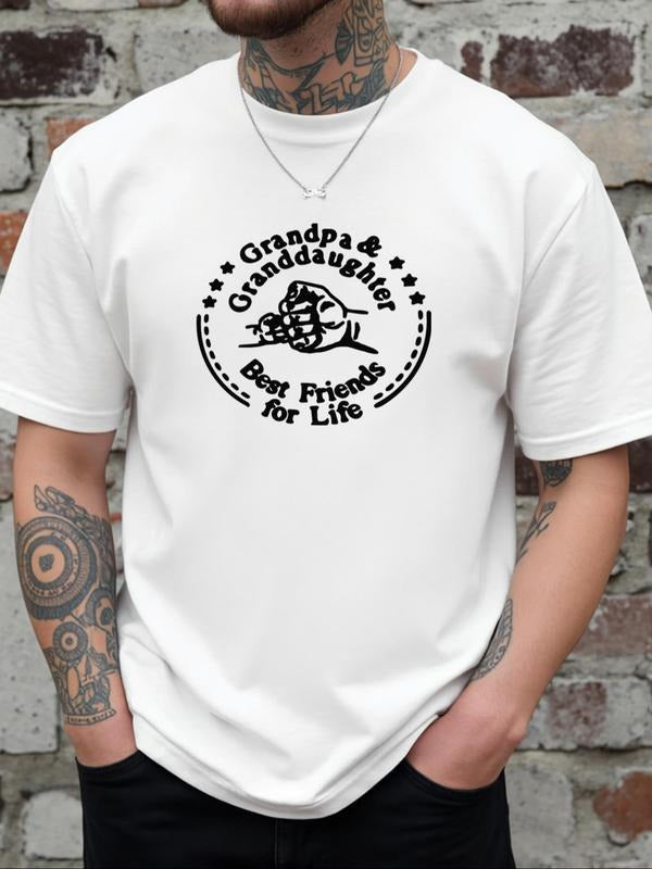 Men's Grandpa & Granddaughter Letter Print Round Neck Tee, Regular Fit Casual Short Sleeve Crew Neck T-Shirt for Daily...